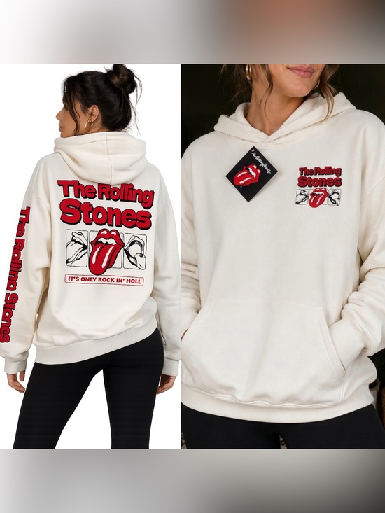 the Rolling Stones Tops - . The Rolling Stones Women’s/Men’s Cream Tongue Graphic Long Sleeve Hoodie